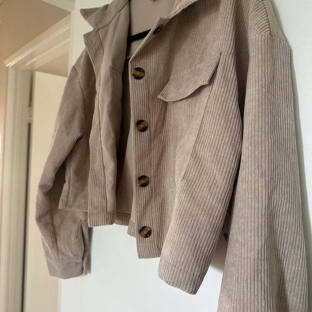 Cropped Corduroy Jacket | Neutral Taupe | Size M - Picture 3 of 5